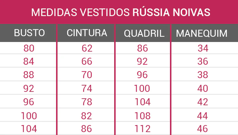 medidas vestidos de noiva rússia noivas