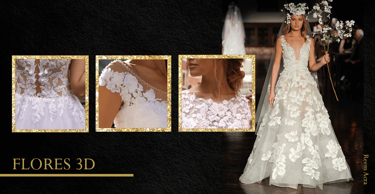 Tendências moda noiva 2019 flores 3d
